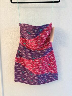AMUR Strapless Mini Dress in Pink, Purple & Teal